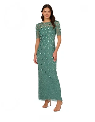 Vestido para mujer Adrianna Papell verde 3D floral adornado noche talla 12 Foto 1 de 4