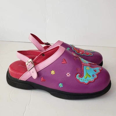 Hanna Andersson Purple Pink Butterfly Clogs Girls 4.5 5 - Image 1 of 4