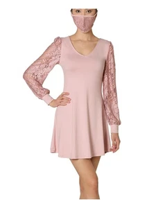 ULTRA FLIRT Womens Lace With Face Mask Long Sleeve V Neck Mini Fit + Flare Dress - Picture 1 of 18