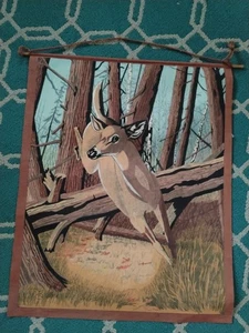 Vintage Druck laufender Bock Hirsch auf Stoff 21" x 17" - Bild 1 von 4