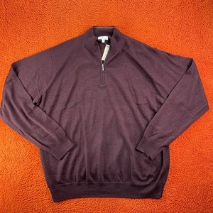 PETER MILLAR Mens XXL 2XL Autumn Crest Suede 1/4 Zip Maroon Merino Wool $250 - Picture 1 of 9
