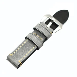 Watch Bands Top Layer Cowhide Genuine Leather Wristwatch Straps Parts Gray 24mm - Picture 1 of 6