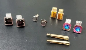 LOT Tie Clips Wrist Cufflinks Blue Black Silver Gold - Picture 1 of 12