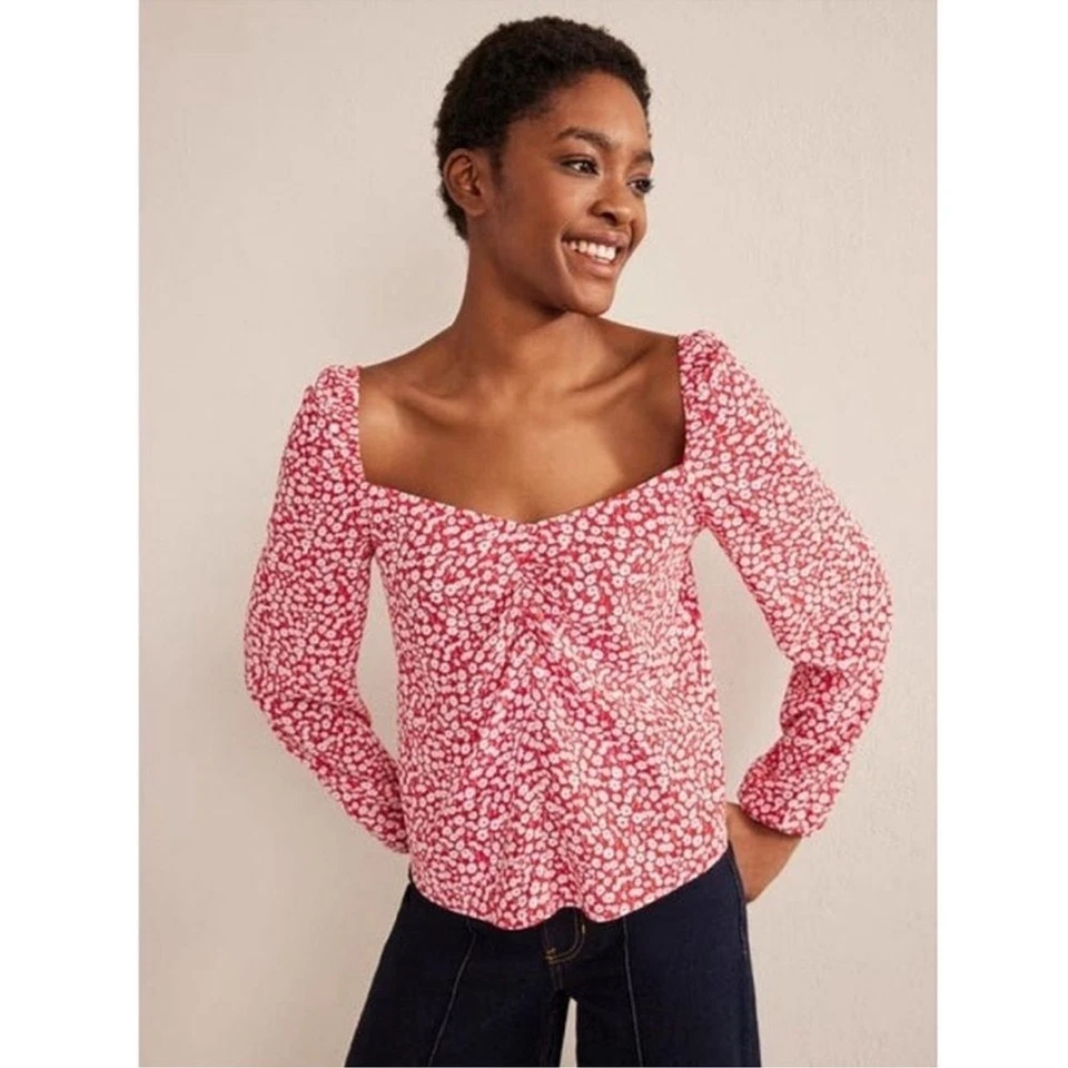 Boden Floral Crinkle Gauze Sweetheart Printed Top flowy puff sleeve fun size 20 - Image 1 of 4