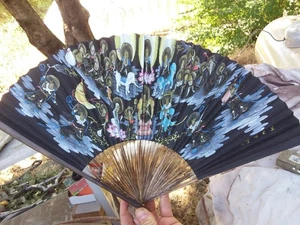 Vintage Japanisch Bemalt? Fächer mit Koffer/Box Asiatische Kultur Kunst Illustriert Sammeln - Bild 1 von 12