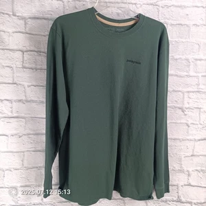 Patagonia Shirt Mens Large Green Long Sleeve Logo Graphic Outdoors Hiking Tee - Picture 1 of 5