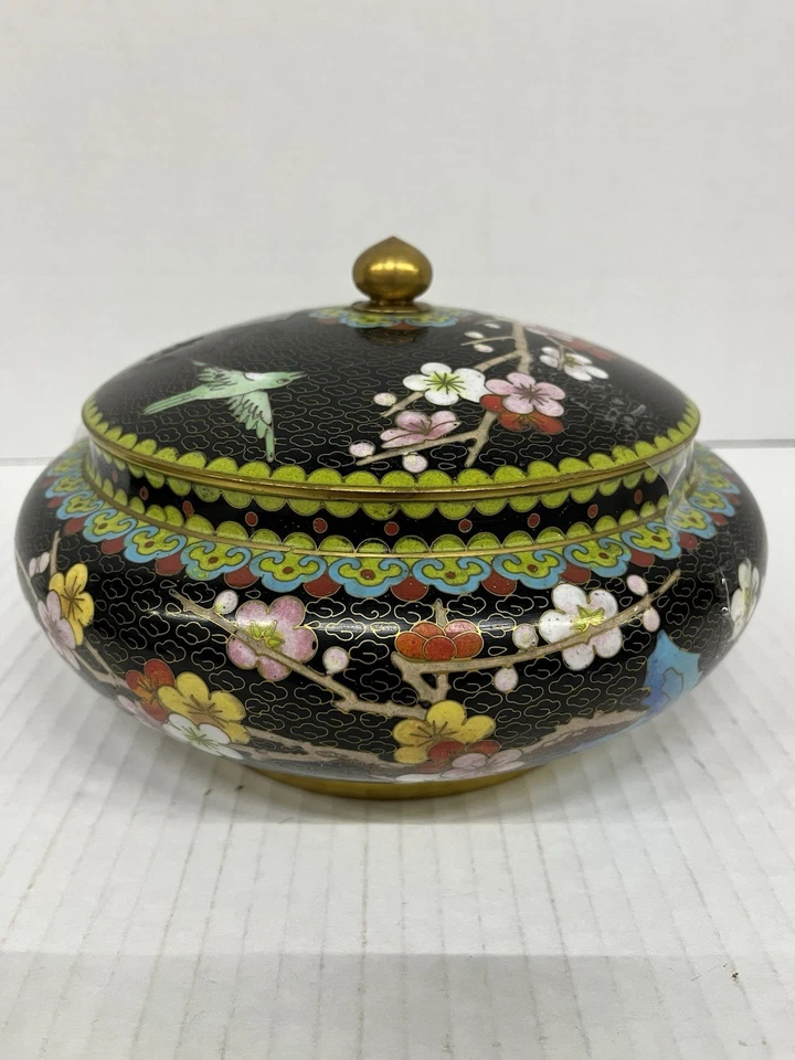 "Cuenco cubierto vintage Beijing Cloisonne plato de latón de 7""" Foto 1 de 4