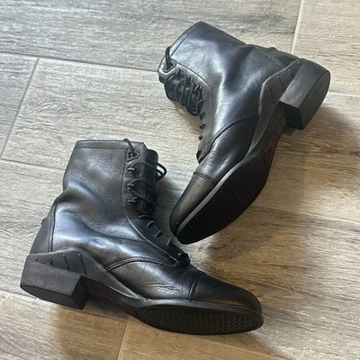 Botas de tornozelo Ariat com cadarço, couro preto grosso, femininas tamanho 11 - Imagem 1 de 4