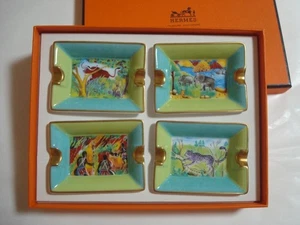 HERMES Africa Design Mini Posacenere Piatto Vassoio Sigari Set di 4 con Scatola - Foto 1 di 11