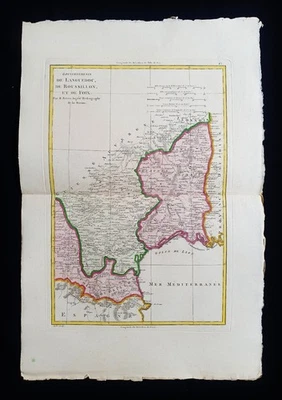 1787 BONNE rare map of FRANCE, LANGUEDOC, ROUSSILLON, FOIX, MONTPELLIER... - Image 1 of 4