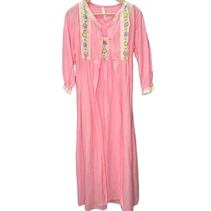 Vintage Glencraft Robe Nightgown Set Pink Fleece Floral 70s Long Size M Union - Picture 1 of 11