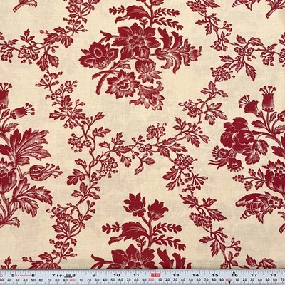 Fa-la-la-la-la French General for Moda Red Floral Beige Cotton by the HALF YARD - Image 1 of 2
