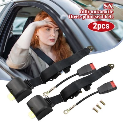 2 Sets Cars 3 Point Harness Replace Adjustable Seat Belt Lap Strap Black - Image 1 of 4