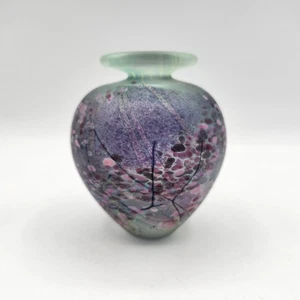 Vintage Studioglas Miniatur Vase, grün, lila, rosa, schwarz mundgeblasen Kunstglas - Bild 1 von 9