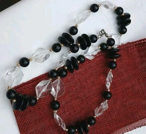 Black and Clear Lucite Bead Geometric Facet Vintage 23 inches  - Picture 1 of 7