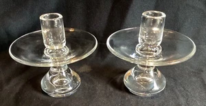 Pair Vintage Steuben Crystal Art Glass Teardrop 5” Candlesticks Donald Pollard - Picture 1 of 8