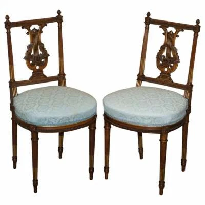 ORNATE PAIR OF IMPORTANT HAND CARVED GILTWOOD OCCASIONAL CHAIRS PHOENIX HARP - Image 1 of 4
