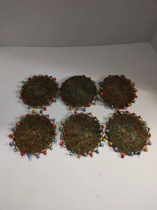 Bohemian Soho Retro Colored Beads Small Bells Coasters Set Of 6 D9 - Picture 1 of 11