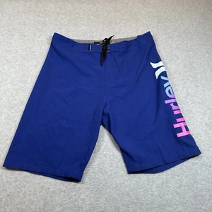Hurley Board Shorts Boys 18/29 Swim Blue Solid 9.5 in Inseam Unlined Above Knee - Picture 1 of 13