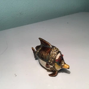 Bejeweled Enameled Metal Fish Trinket Box Magnetic Closure - Picture 1 of 6