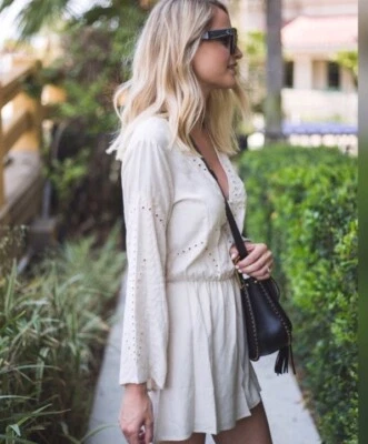 ASTR Anthropologie Cream eyelet boho rompers embroidered women’s size L - Image 1 of 4