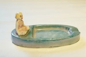 Posacenere Vintage Singolo Flapper Pin Up Posa Irridescente Blu Giappone HTF - Foto 1 di 12