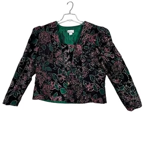 Patra Blazer Green Pink Gold Floral Velvet Jacket Button Front Party Size XL - Picture 1 of 10