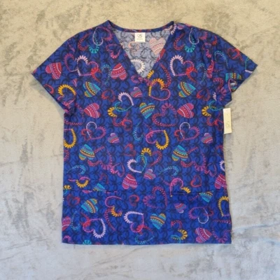 B Scrubs Medical Nursing Top Womens Tag Size Large Blue Pullover Short Sleeve - Image 1 of 4
