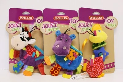 Hundespielzeug Welpenspielzeug - lustige Ente, Lila Kuh aus Plüsch m. Squeaker  - Bild 1 von 2