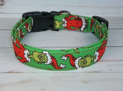 Christmas Grinch Green Terri's Dog Collar custom made adjustable fabric pet gift - Image 1 of 4