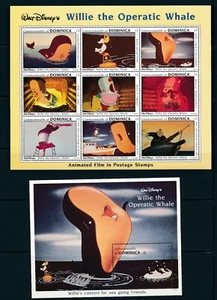 DOMINICA '93 DISNEY 'WILLIE THE OPERATIC WHALE' #1631 SHEET OF 9 & #1632 S/S MNH - Picture 1 of 1