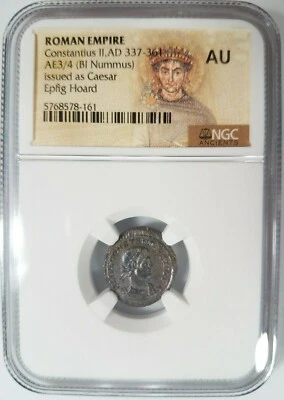 Constantius II Roman Empire BI Nummus AE3/4 NGC AU Ancient Epfig Hoard Pedigree - Image 1 of 4