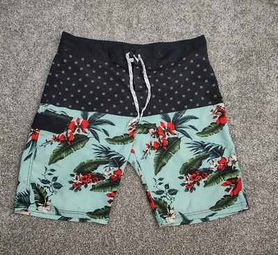 Carbon Board Shorts Men 36 Blue Black Tropical Floral Palm Hawaiian Swim Beach - Image 1 of 4