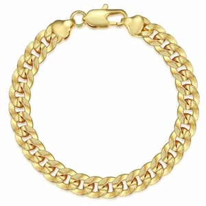 6MM/9MM Yellow Gold Filled Bracelet Curb Chain Cuban 7"-9" for Men Women - Picture 1 of 9