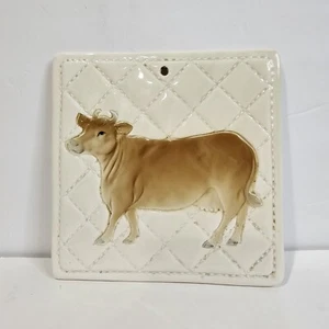 Vintage 1982 Otagiri 7 x 7 Decorative Art Tile Trivet Cow  Farmhouse Style - Picture 1 of 4