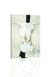 Kuhschädel mit Kaliko Rosen - O'Keeffe - LEINWAND ODER DRUCK WANDBILD - Bild 1 von 2