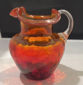 Vintage Pilgrim Blown Glass Orange/Red Miniature 4" Pitcher Vase Scallop Edge - Picture 1 of 10