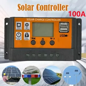 100A Solar Panel Battery Charge Controller 12V/24V LCD Regulator Auto Dual USB - Picture 1 of 11