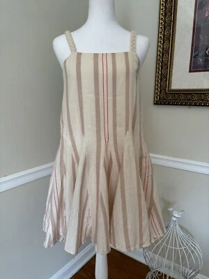 Vestido Alexis para mujer talla XS Dimma de lino beige jaspeado a rayas sin mangas Foto 1 de 4