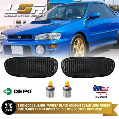 DEPO Black Crystal Clear Side Marker Lights For 1993-2001 Subaru Classic Impreza Foto 1 de 4