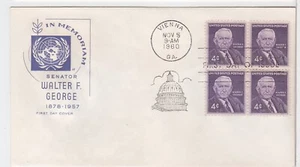 TurtlesTradingPost- Walter F George, Senator- 1960 #1170 FDC Farnam Block of 4 - Picture 1 of 1