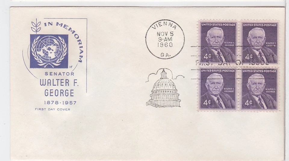 TurtlesTradingPost- Walter F George, Senator- 1960 #1170 FDC Farnam Block of 4 - Image 1 of 1
