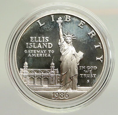 1986 S UNITED STATES Ellis Island Statue Liberty Proof Silver Dollar Coin i94830 - Image 1 of 3