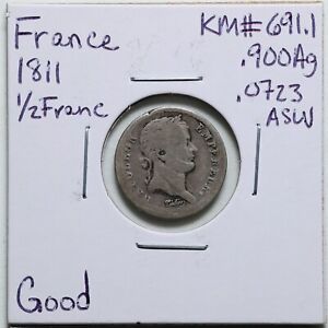 France 1811 1/2 Franc KM#691.1 .0723ASW in Good Condition #1870