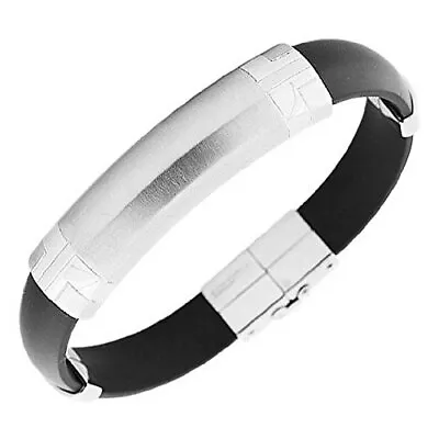 Pulsera Hombre Acero Inoxidable y Caucho Negro Silicona Tono Plata Foto 1 de 2