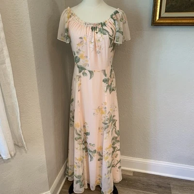 Rachel Parcell Sz M Floral Chiffon Maxi Dress Light Pink Fairy Cottagecore EUC - Image 1 of 4