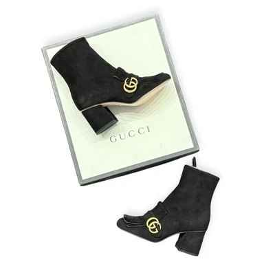 Gucci 6US 36 UE Negro Gamuza Cuero Flecos GG Marmont Botas Media Pantorrilla (Probadas) Foto 1 de 4