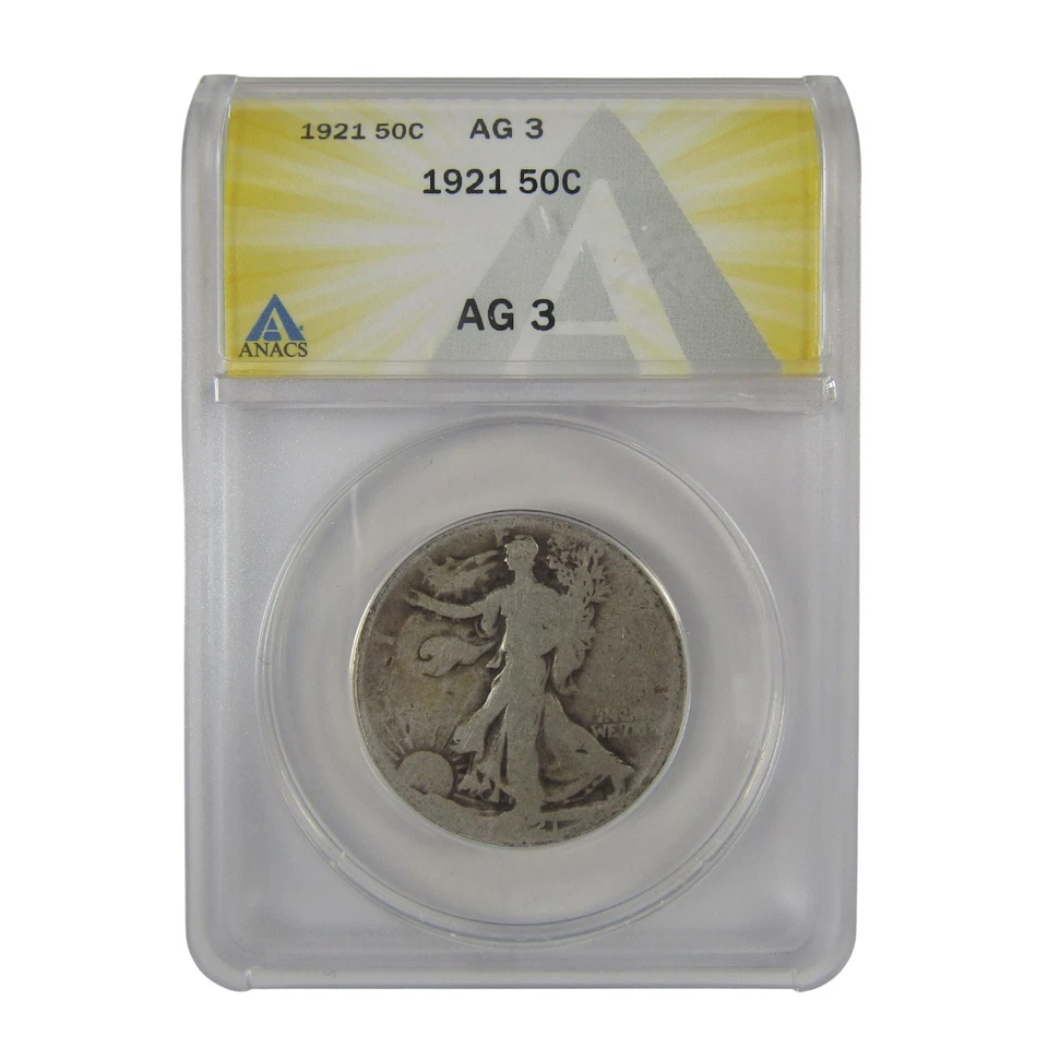 1921 年 Liberty Walking Half Dollar AG 3 ANACS 银 50c 硬币 SKU:I23035 — 第 1/4 张图片