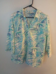 Studio Works Blouse Size XL Semi Sheer, Tropical Print Of Palm Leaves - Picture 1 of 5