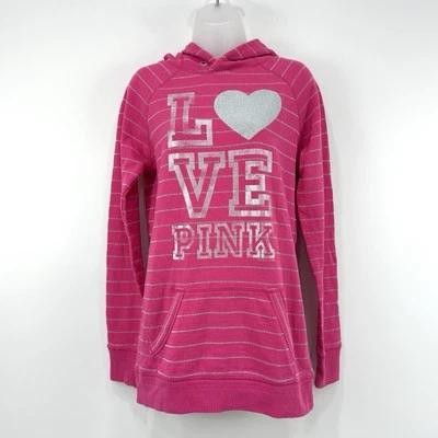 Victoria's Secret розовый толстовка с капюшоном женщин S розовый в полоску винтажный Y2K графический любовь металлический - Изображение 1 из 4